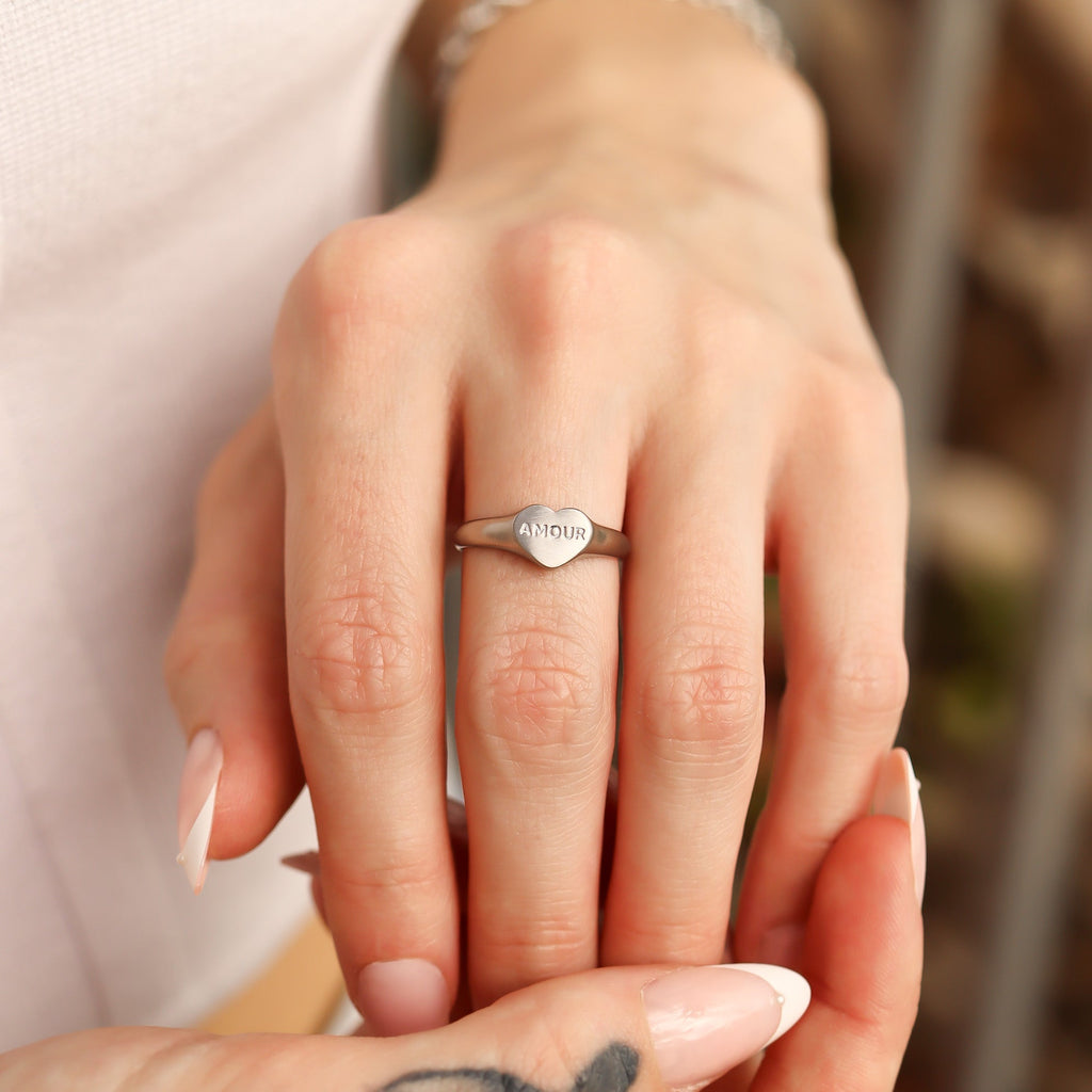 "Amour" Heart Signet Ring