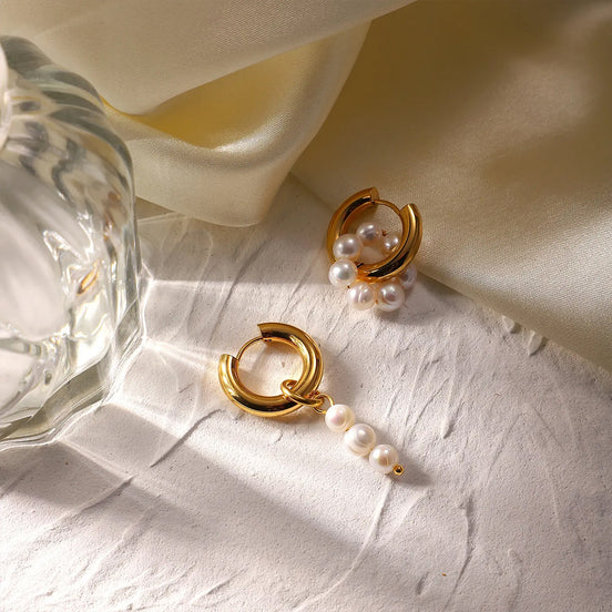 Elara Pearl Earrings in gold tone, product image 2
