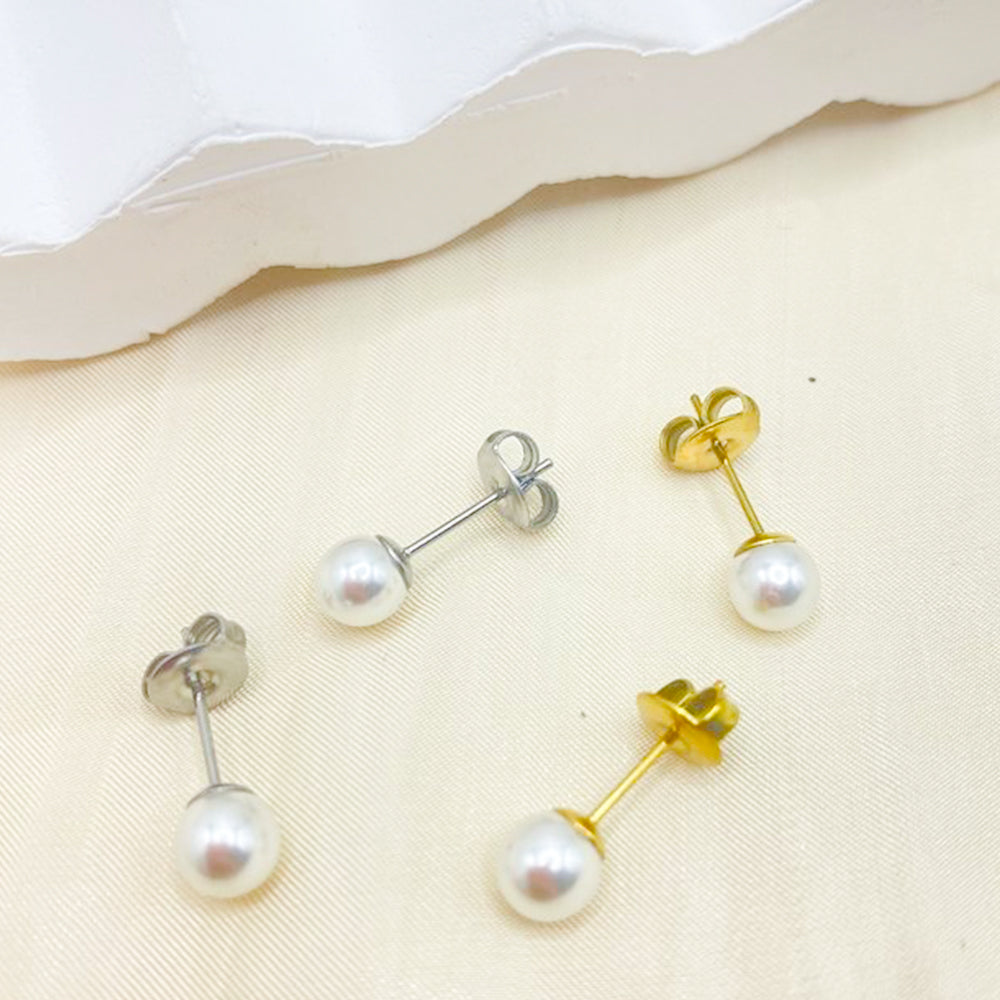 Elara Pearl Drop Studs in gold tone featuring pearl accent, product image 4