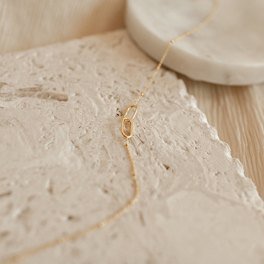 Amity Double-Link Necklace in gold tone featuring interlocking links, product image 4