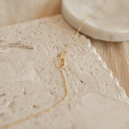 Amity Double-Link Necklace in gold tone featuring interlocking links, product image 4