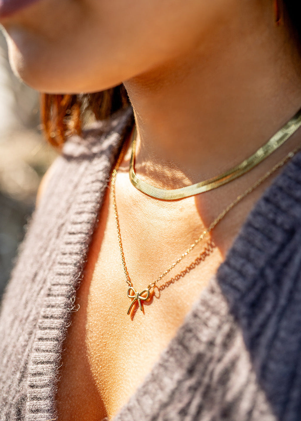 Gold Herringbone Chain Necklace