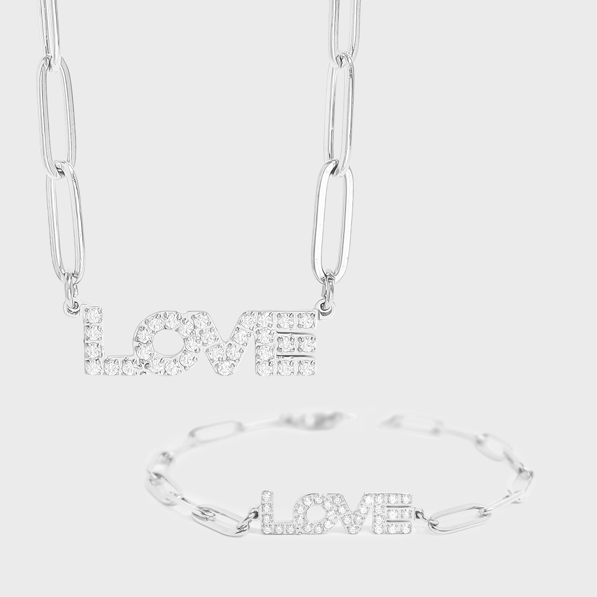 "Love" Paperclip Necklace & Bracelet Set