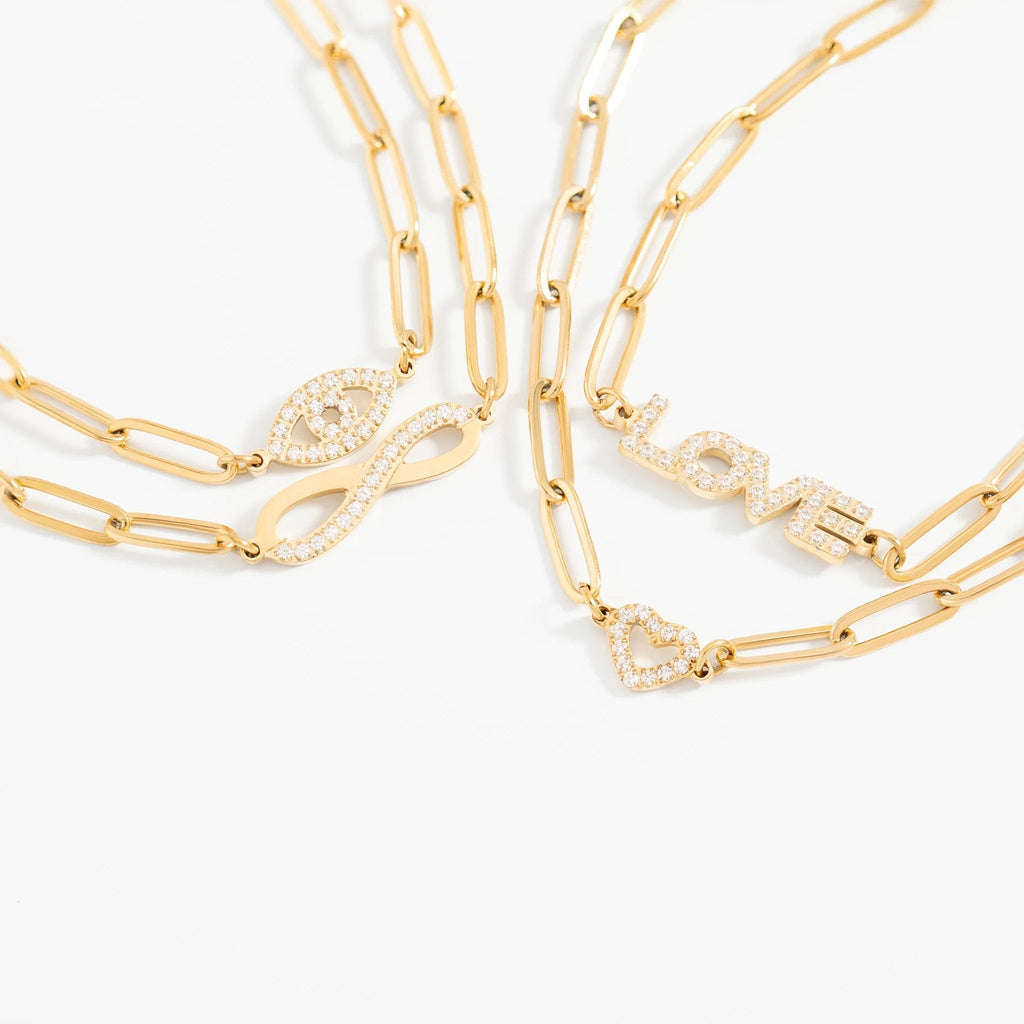 "Love" Paperclip Necklace & Bracelet Set