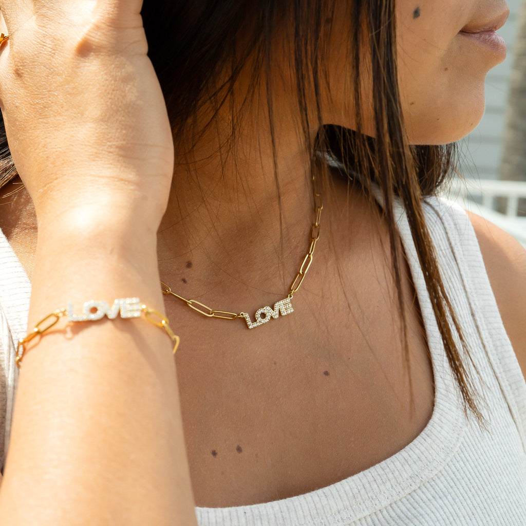 "Love" Paperclip Necklace & Bracelet Set