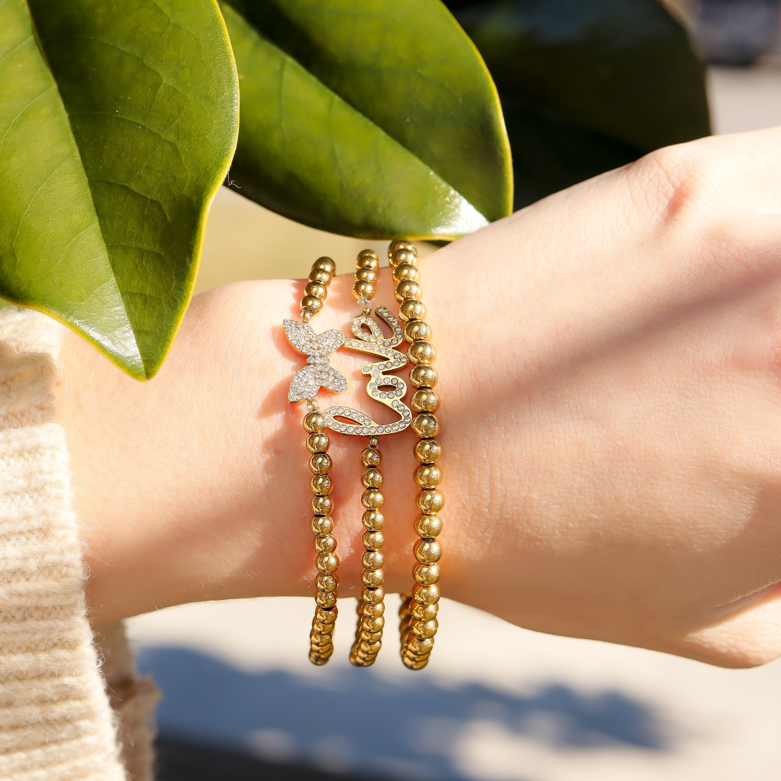 Stackable Butterfly Beaded Charm Bracelet Lifestyle