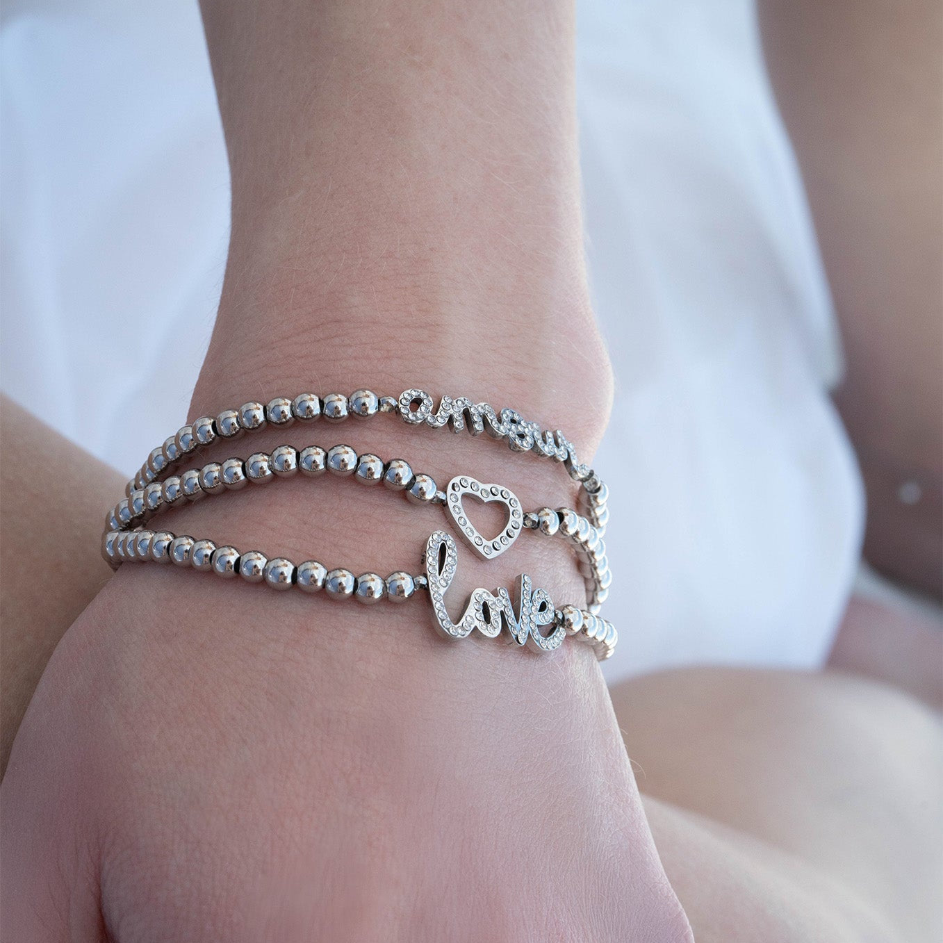 Stackable "Amour" Charm Beaded Bracelet