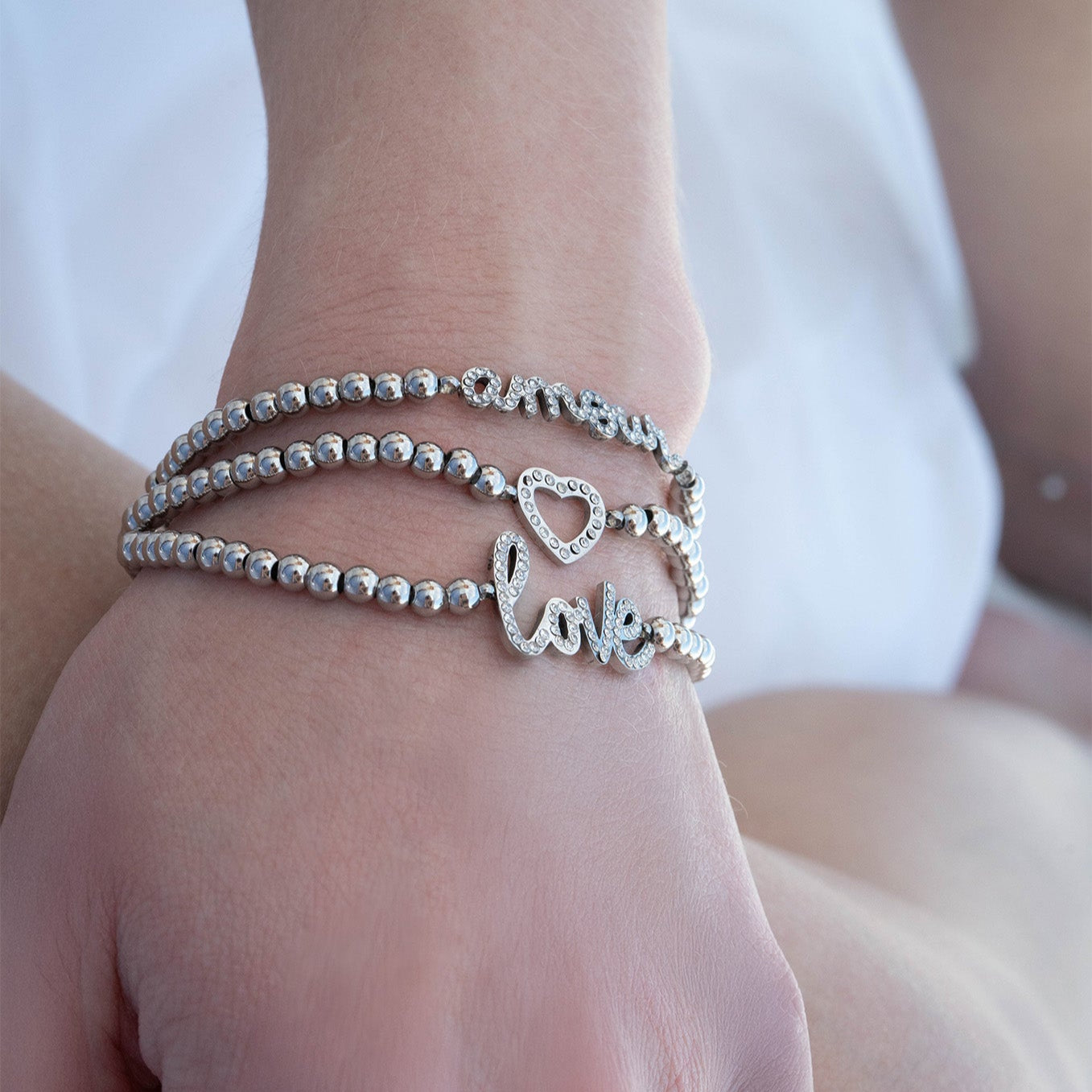 Stackable Heart Charm Beaded Bracelet