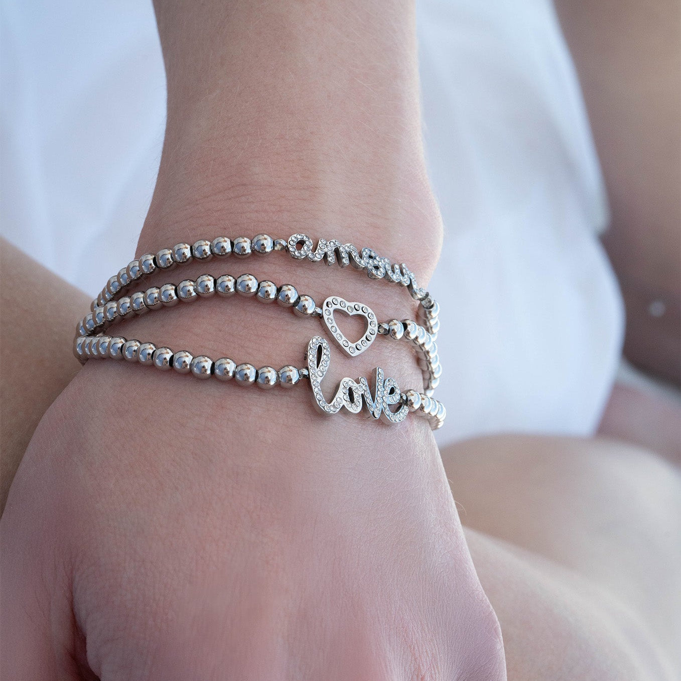 Stackable "Love" Charm Beaded Bracelet