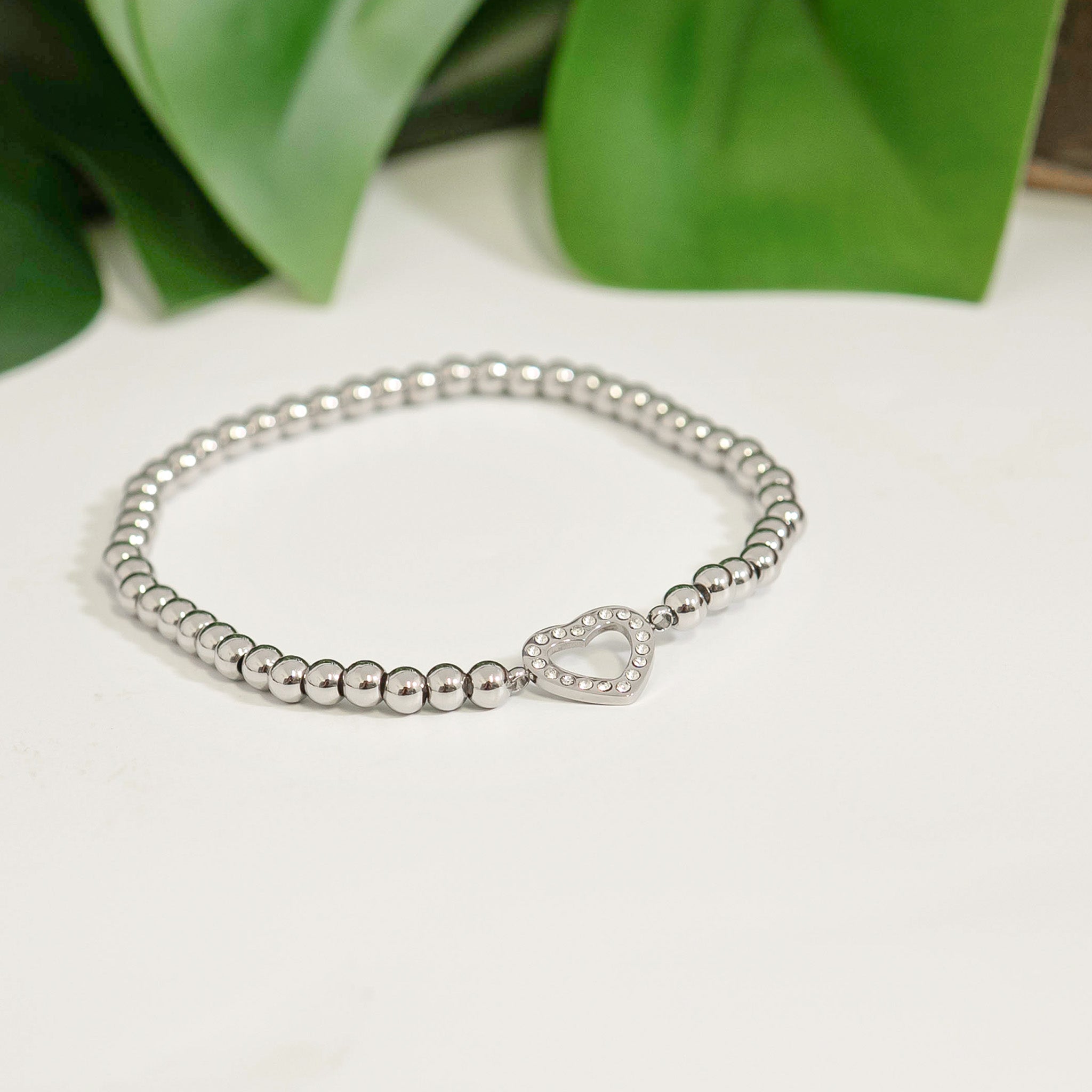Stackable Heart Charm Beaded Bracelet