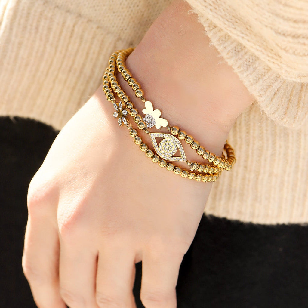 Stone Evil Eye Metal Beaded Stretch Bracelet Lifestyle