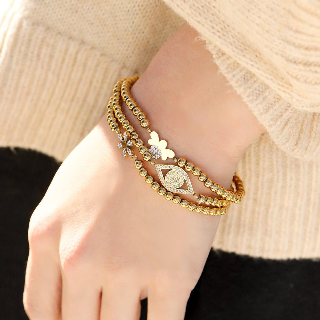 Stone Flower Metal Beaded Stretch Bracelet Lifestyle