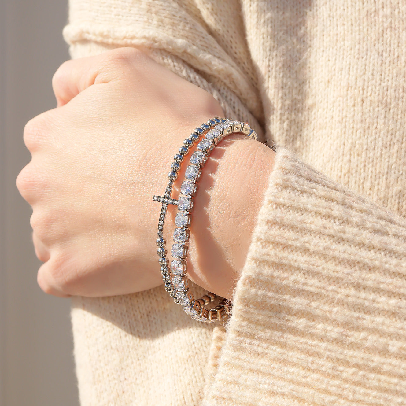 Stackable Cross Charm Beaded Bracelet