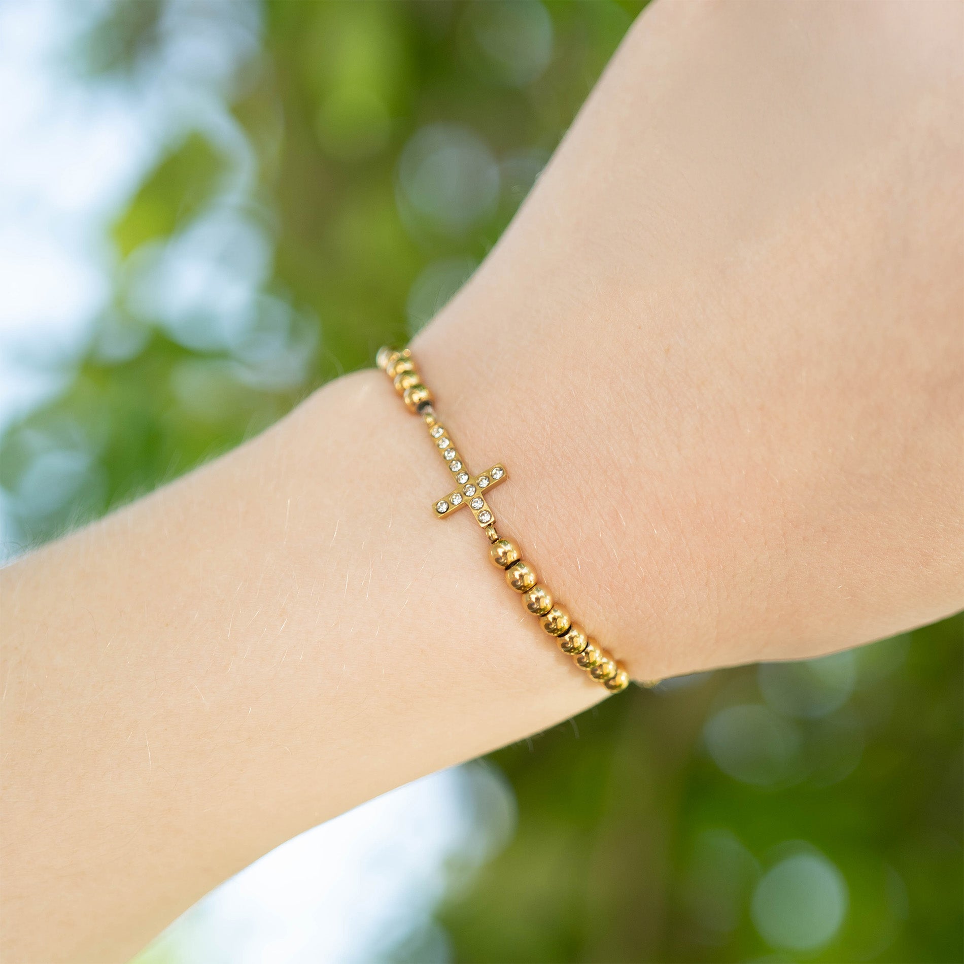 Stackable Cross Charm Beaded Bracelet