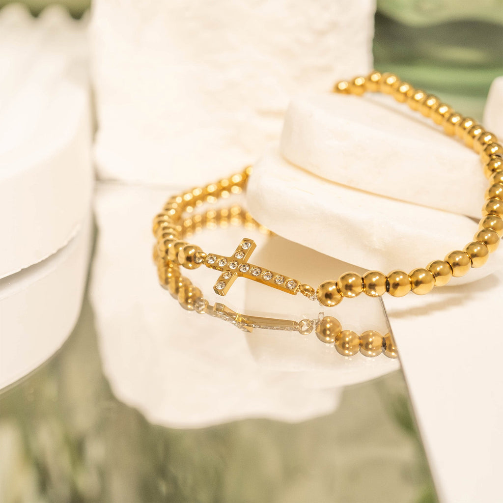 Stackable Cross Charm Beaded Bracelet
