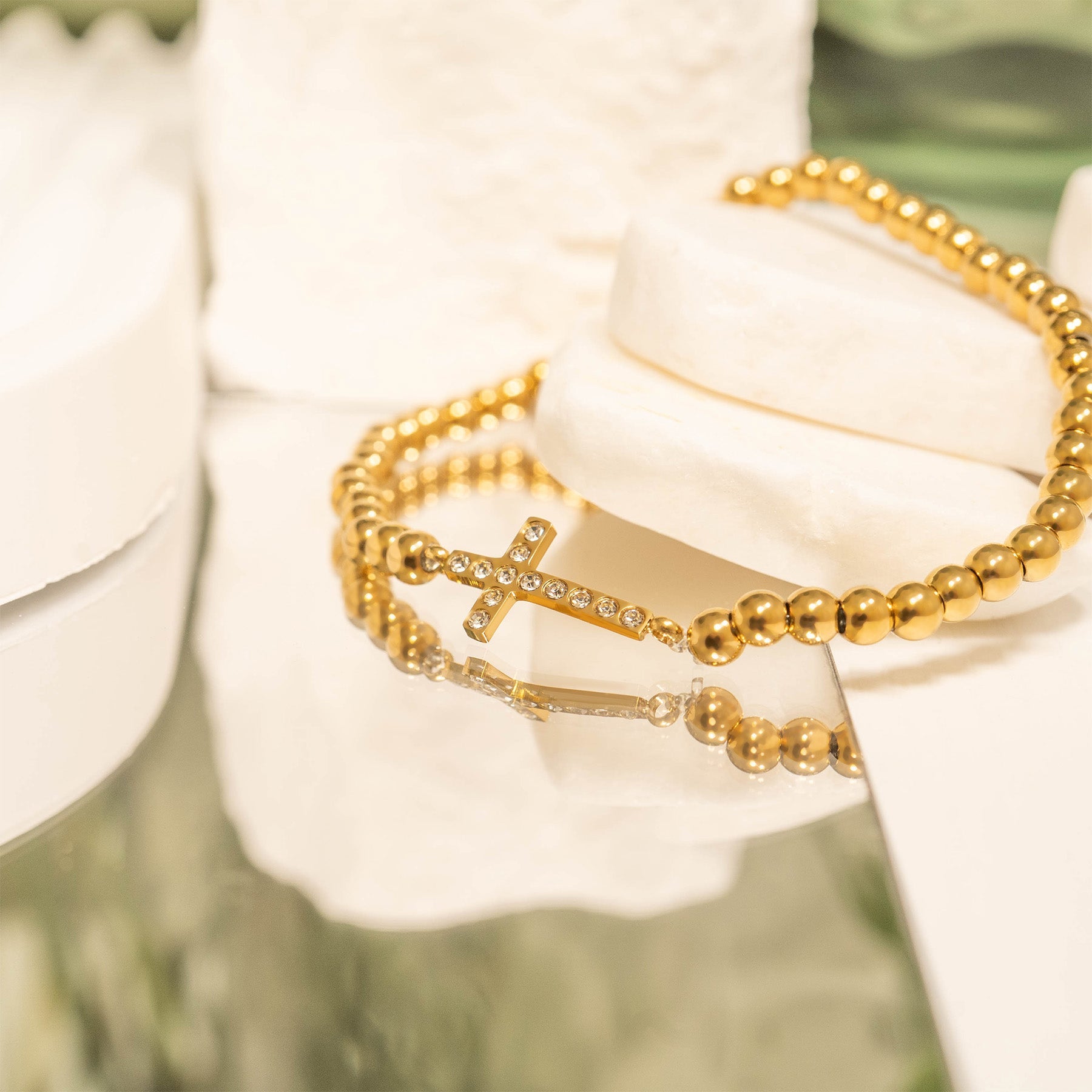 Stackable Cross Charm Beaded Bracelet