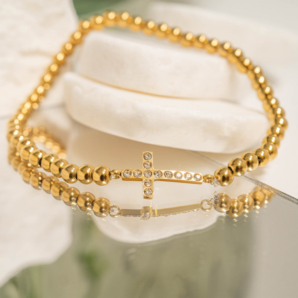 Stackable Cross Charm Beaded Bracelet