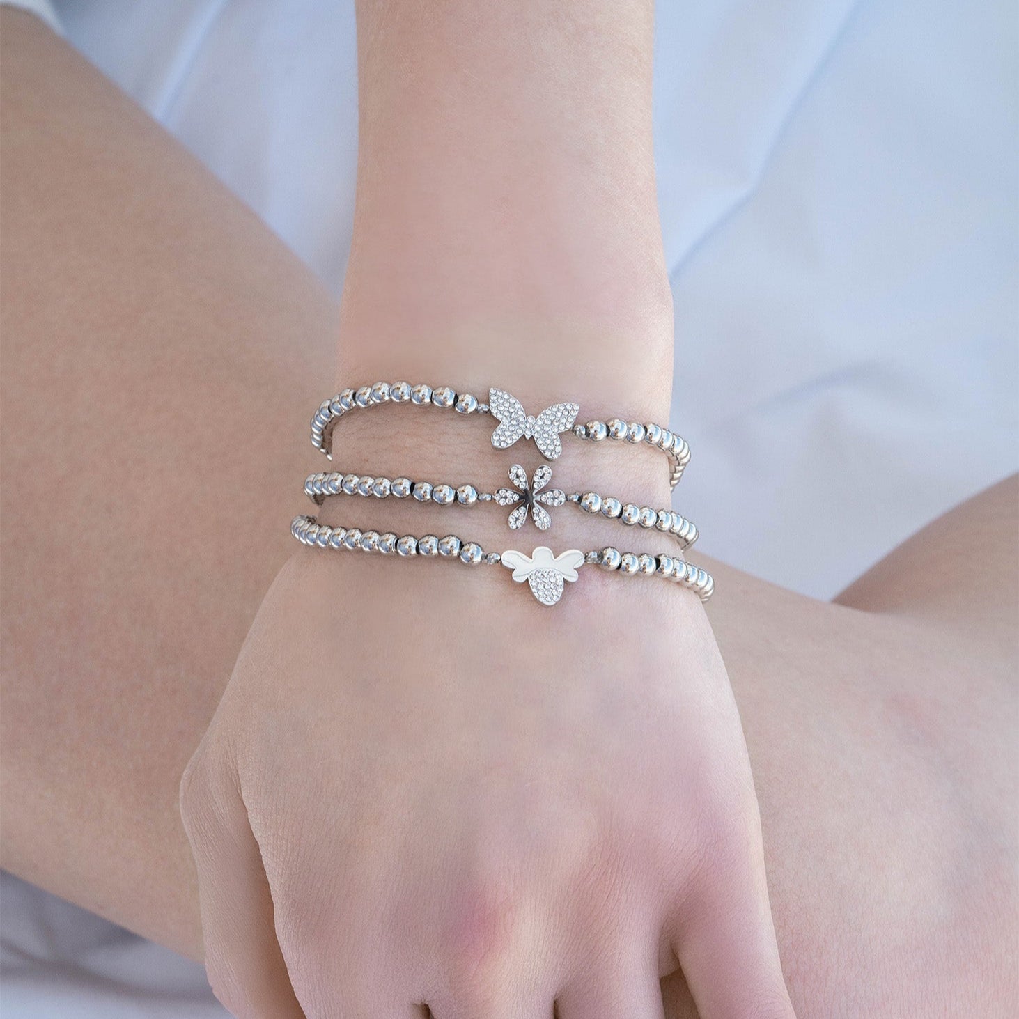 Stackable Butterfly Charm Beaded Bracelet