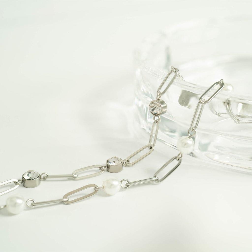 Crystal Stone Station Paperclip Chain Bracelet