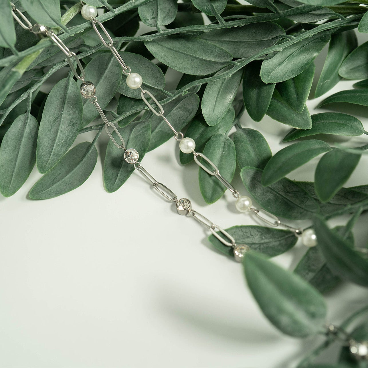 Crystal Stone Station Paperclip Chain Bracelet

