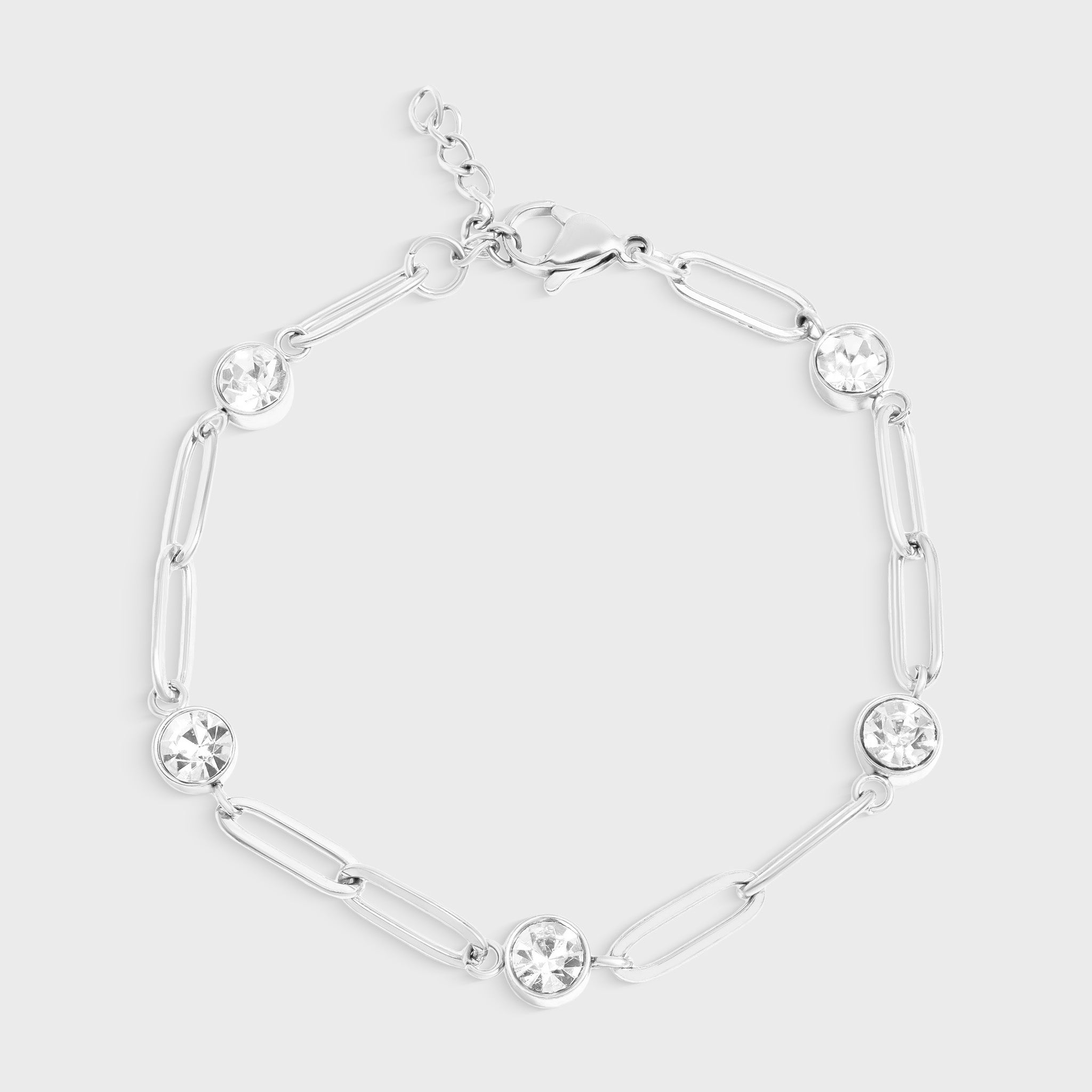 Crystal Stone Station Paperclip Chain Bracelet