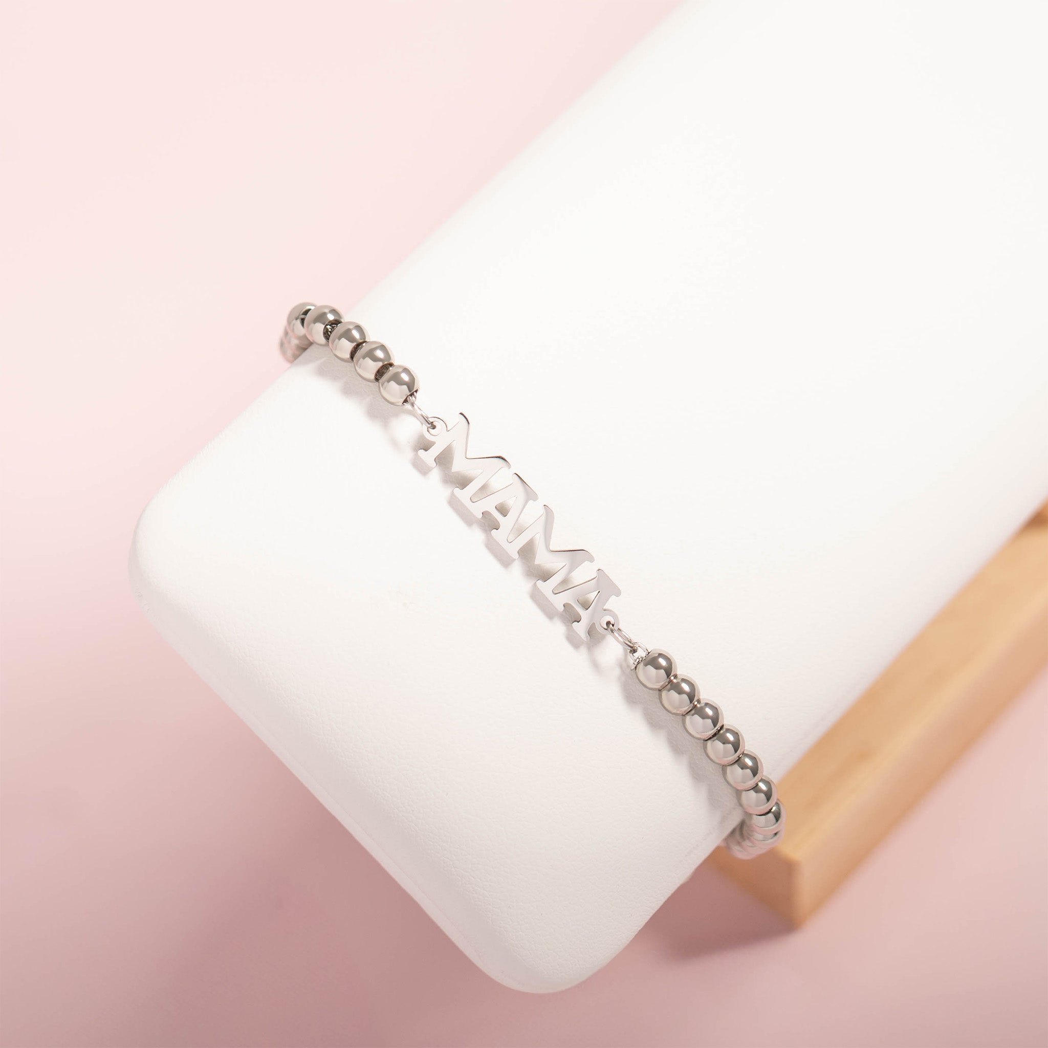 18K Gold PVD Stainless Steel Mama Beaded Bracelet