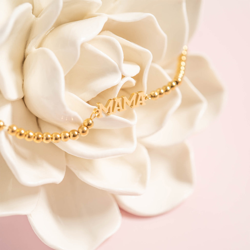 18K Gold PVD Stainless Steel Mama Beaded Bracelet
