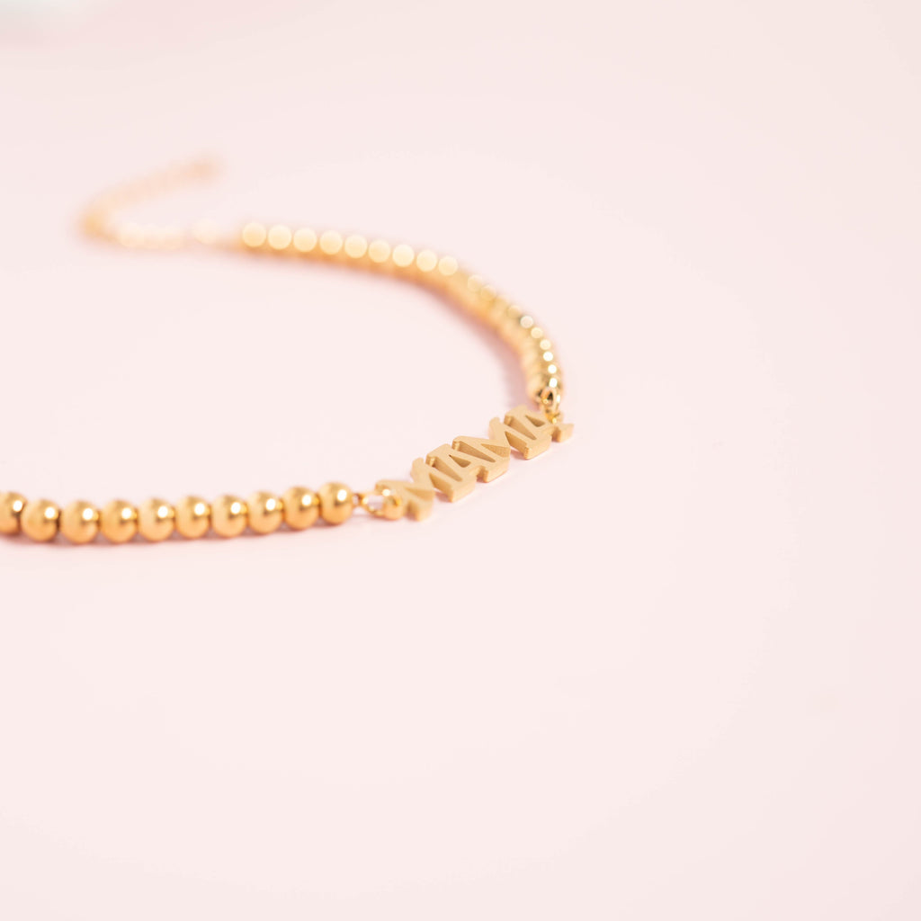 18K Gold PVD Stainless Steel Mama Beaded Bracelet