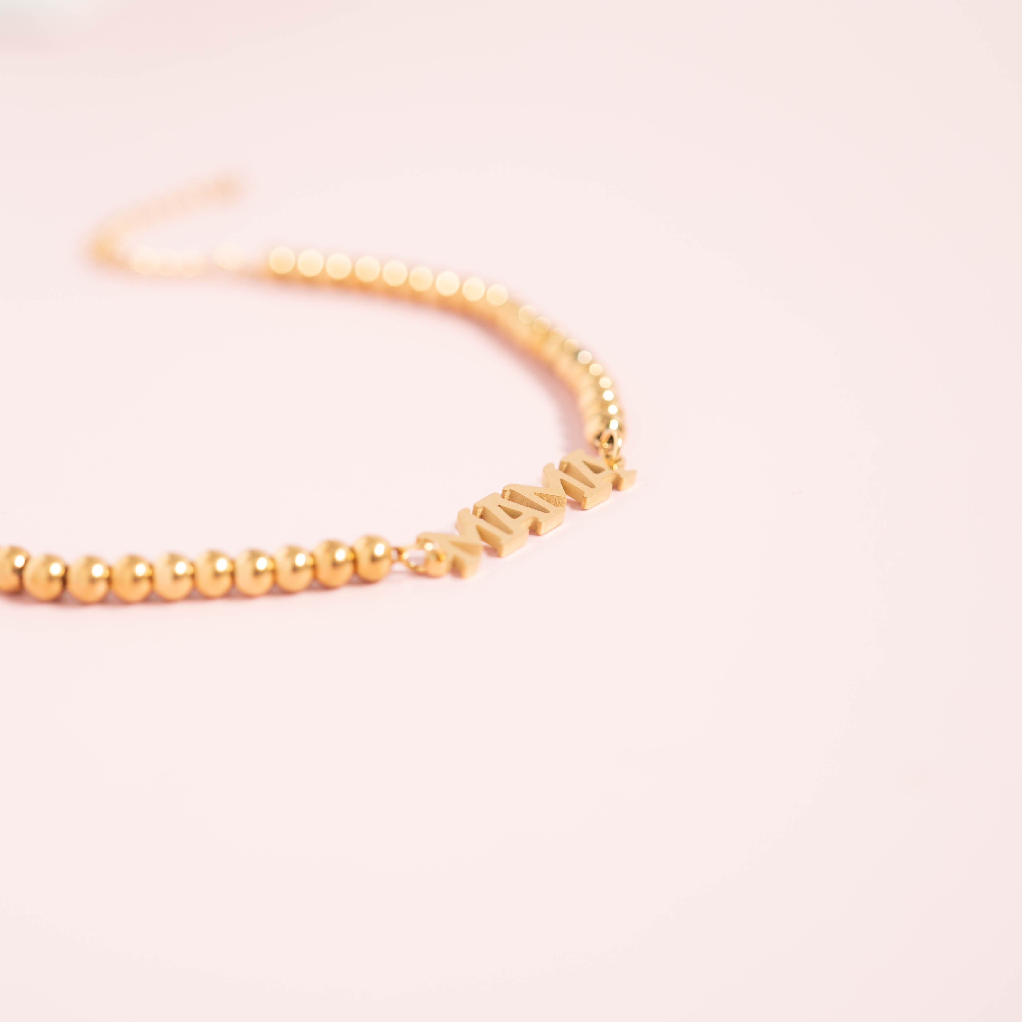 18K Gold PVD Stainless Steel Mama Beaded Bracelet