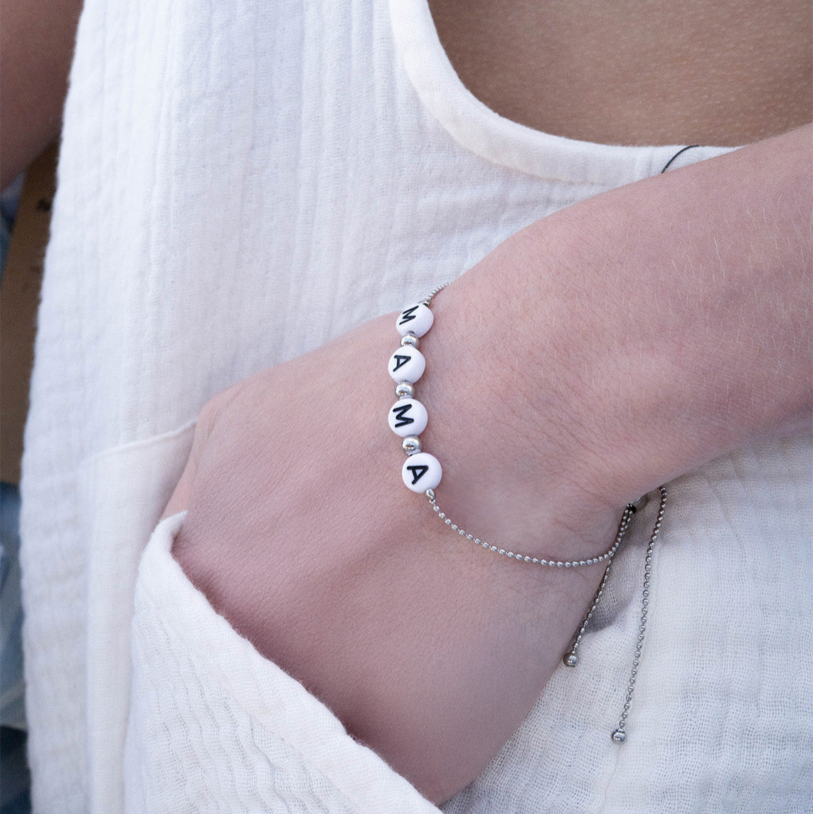 18K gold PVD Stainless Steel Beaded Mama Adjustable Bracelet