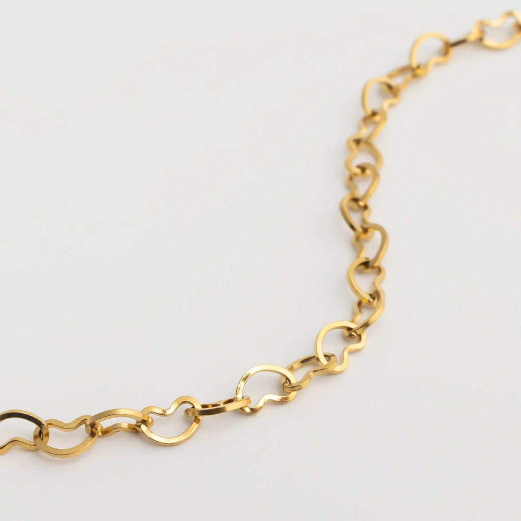 Gold chain Linked Hearts Anklet on a light gray background
