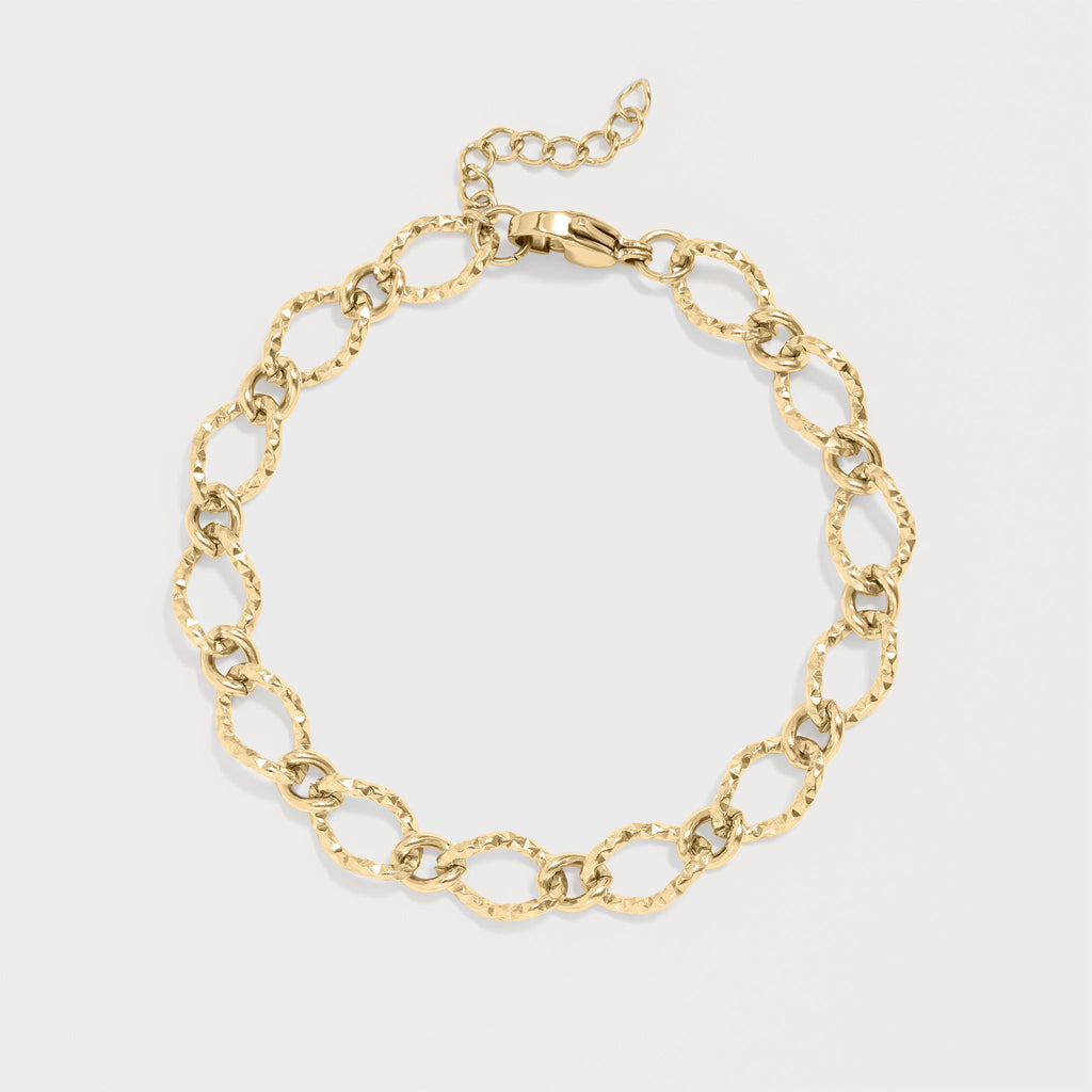 18K Gold PVD Stainless Steel Hammered Oval Chain Bracelet