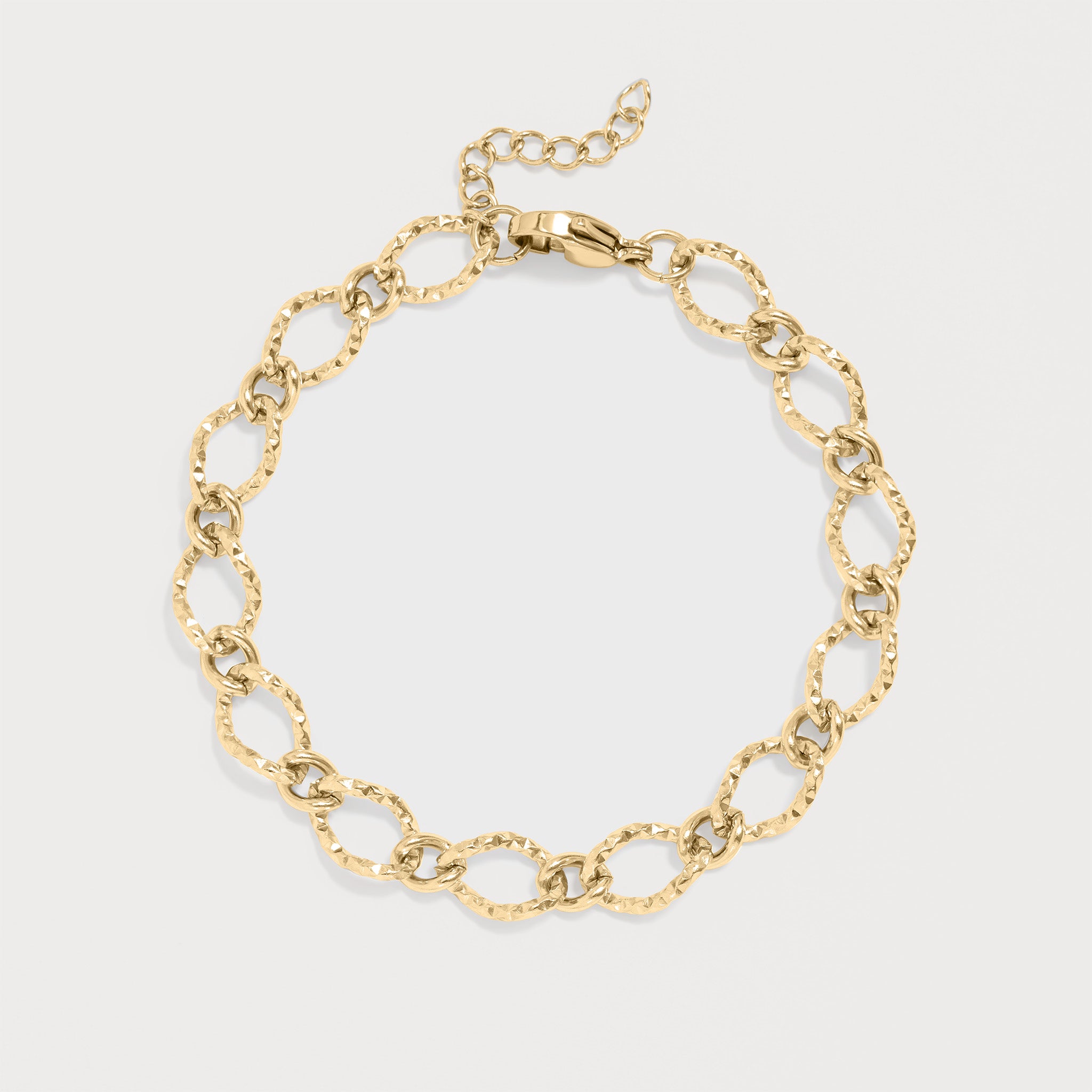 18K Gold PVD Stainless Steel Hammered Oval Chain Bracelet