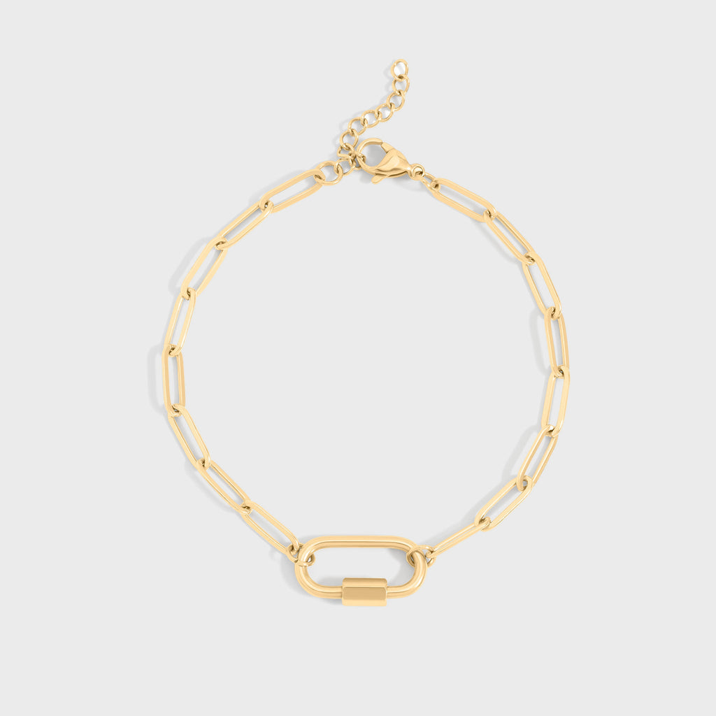 18K Gold PVD Stainless Steel Paperclip Carabiner Bracelet / BRJ1072