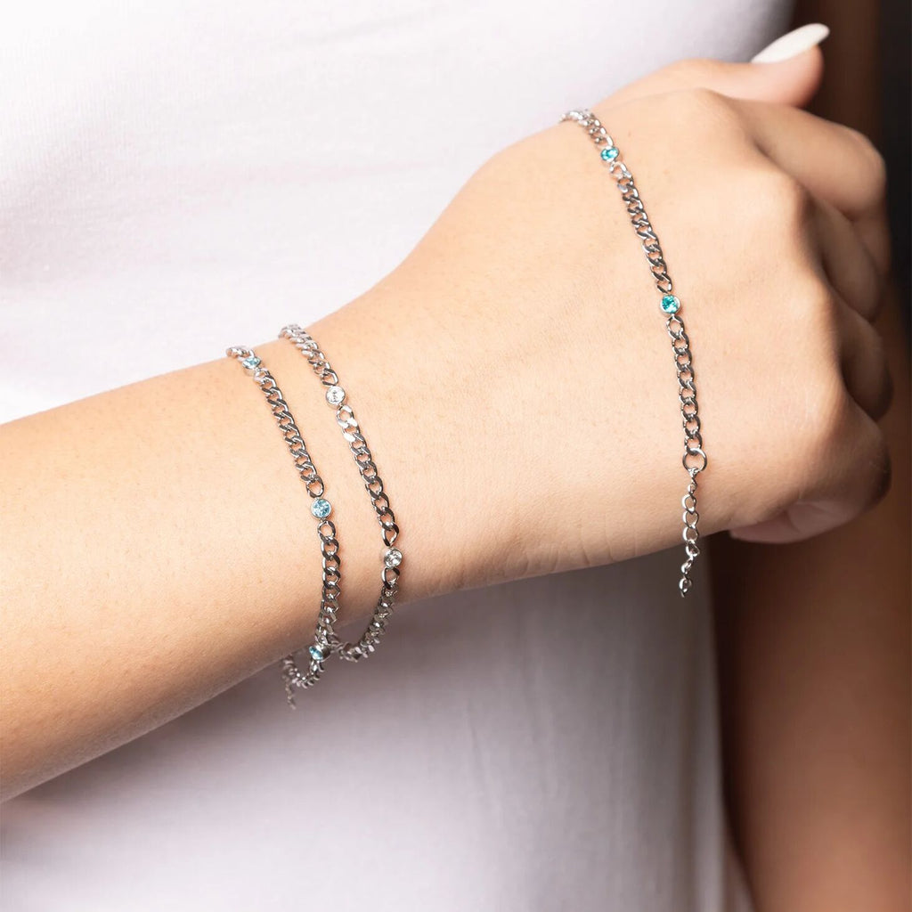 Stainless Steel Station Birthstone Bracelet