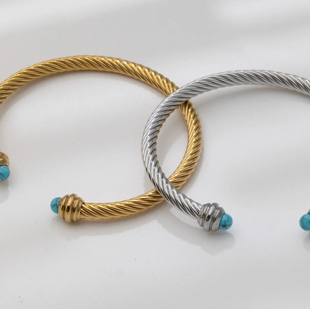 Turquoise Twisted Bangle- gold and silver studio 