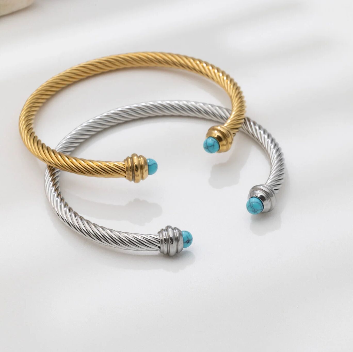 Turquoise Twisted Bangle- gold and silver studio 
