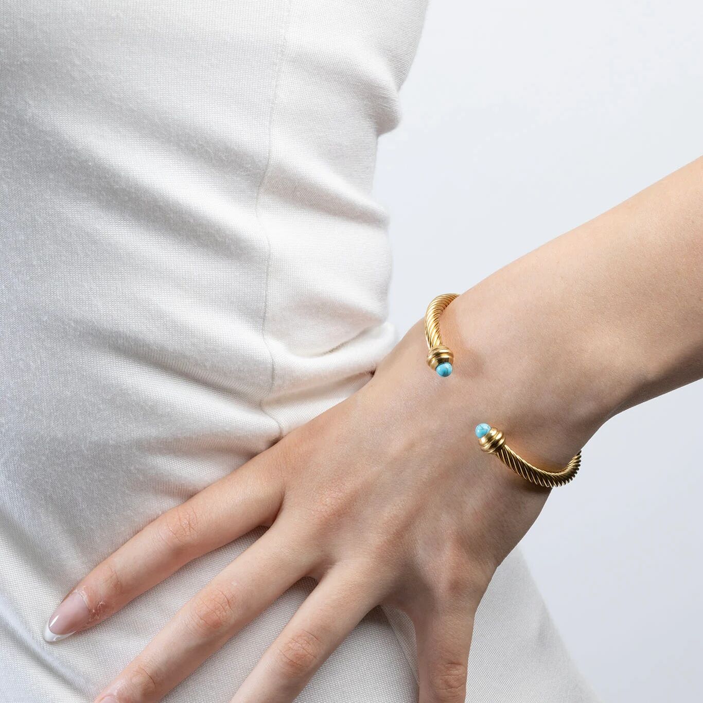Turquoise Twisted Bangle- gold model 