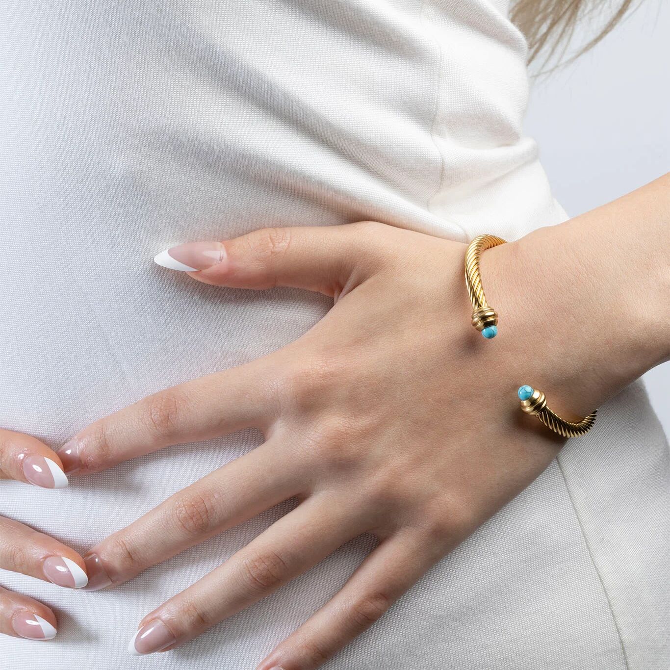 Turquoise Twisted Bangle- gold model 