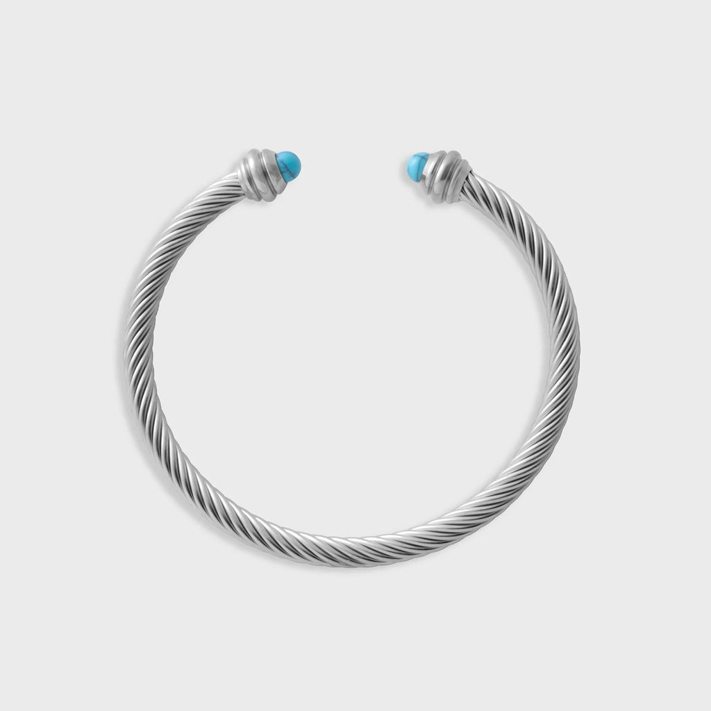 Turquoise Twisted Bangle- silver main 