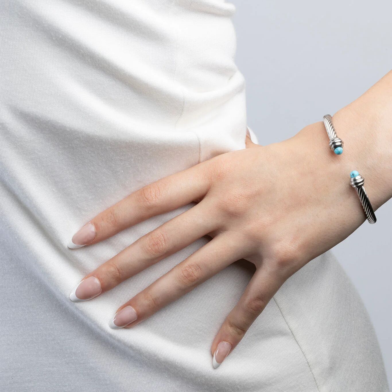Turquoise Twisted Bangle- silver model 