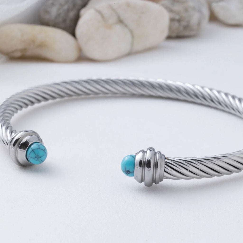 Turquoise Twisted Bangle- silver studio 