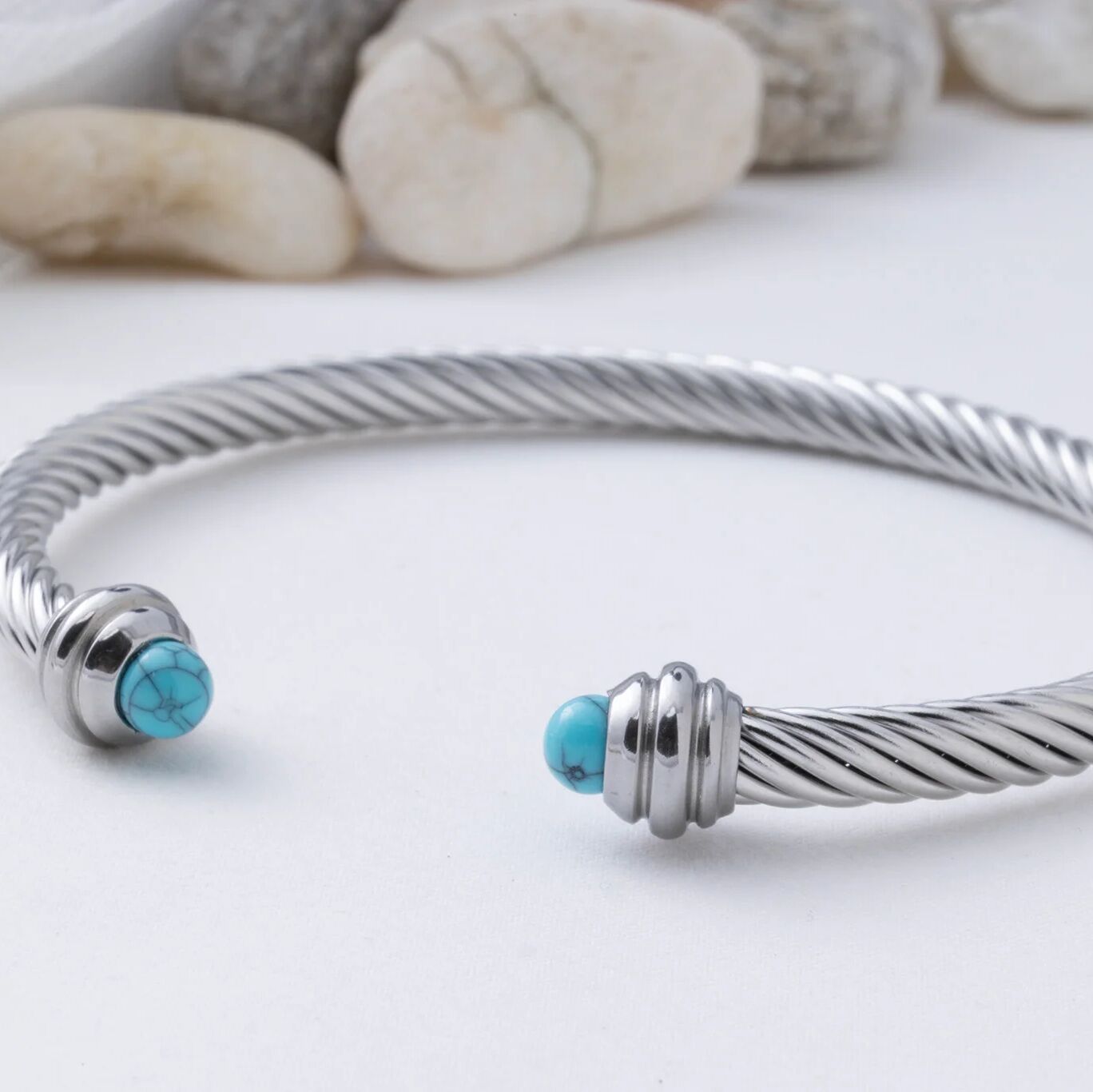 Turquoise Twisted Bangle- silver studio 