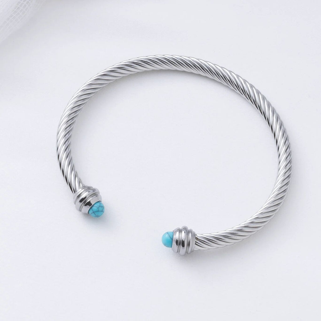 Turquoise Twisted Bangle- silver studio 