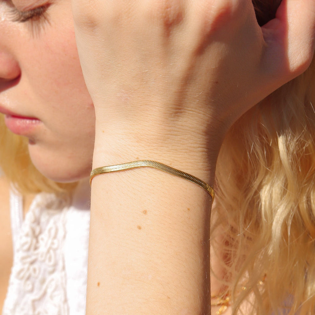 Gold Herringbone Chain Bracelet