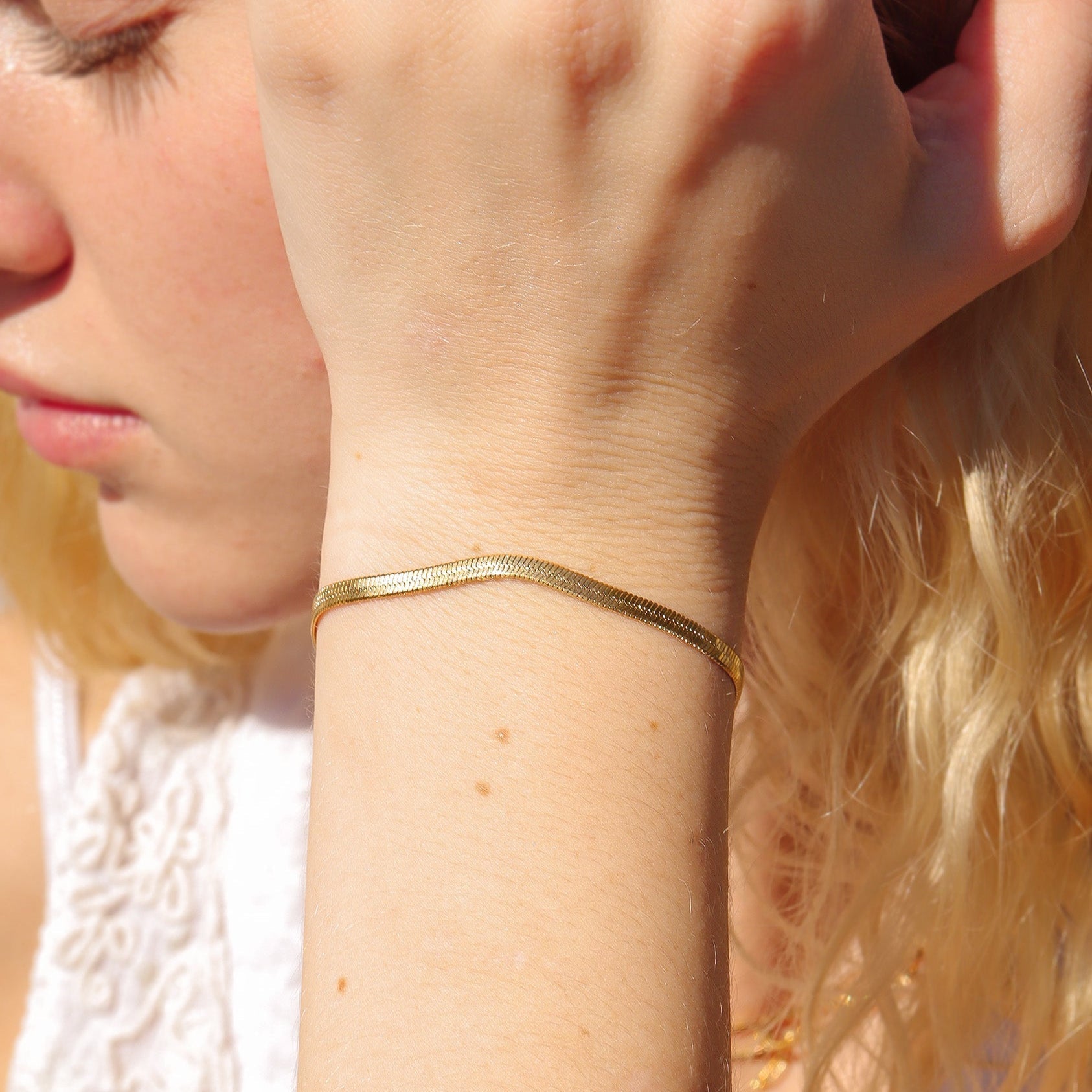 Gold Herringbone Chain Bracelet