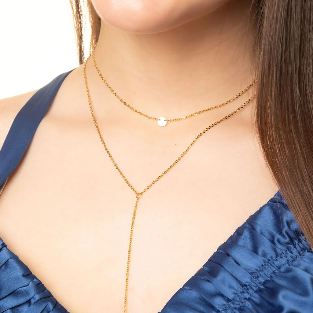 Circle and Satellite Layered Chain Necklace
