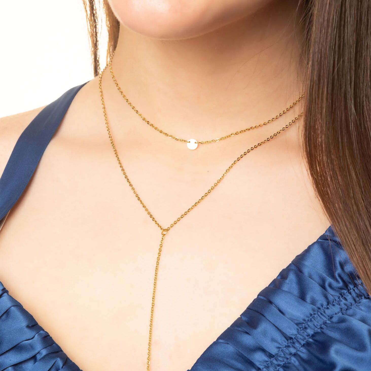 Circle and Satellite Layered Chain Necklace