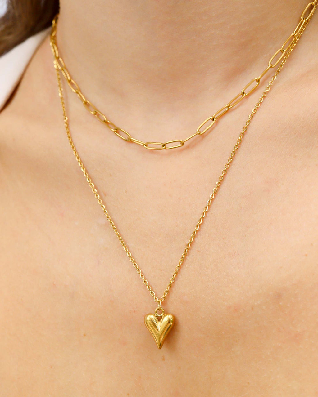 Loop & Paperclip Layered Heart Charm Necklace