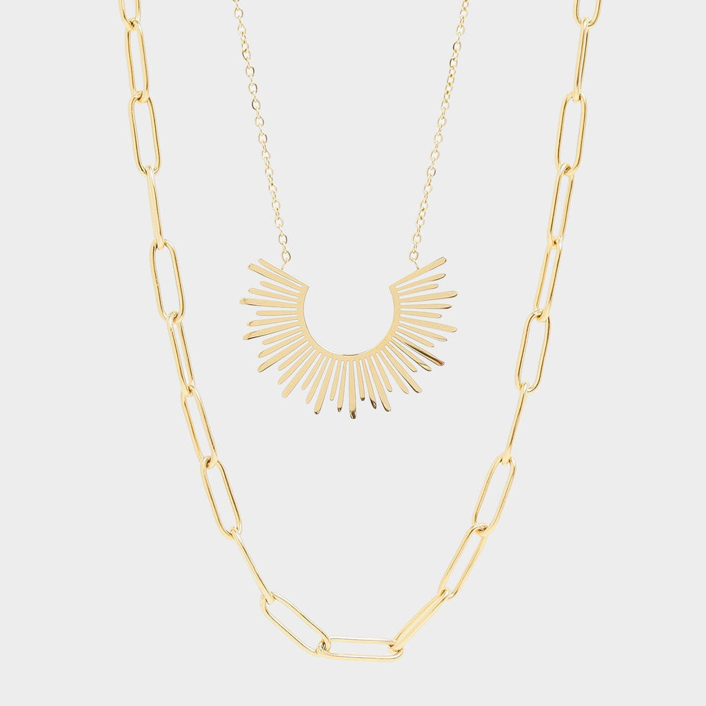 Layered Paperclip & Loop Chain Pendant Necklace